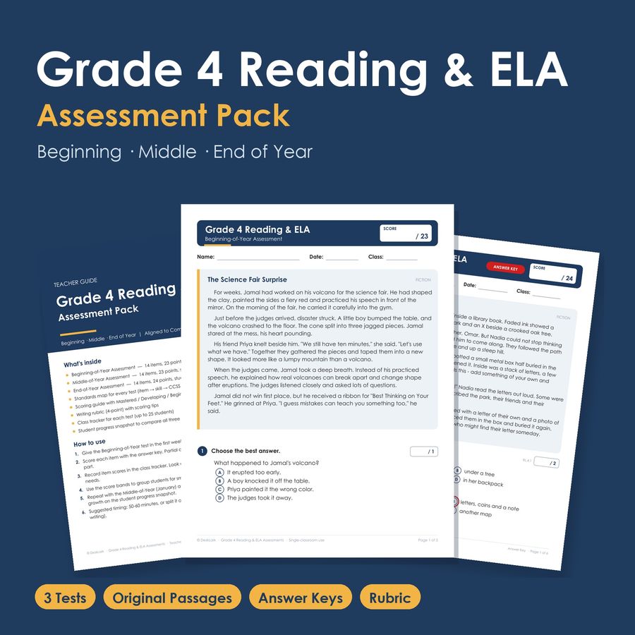 4th Grade Reading & ELA Assessment Pack